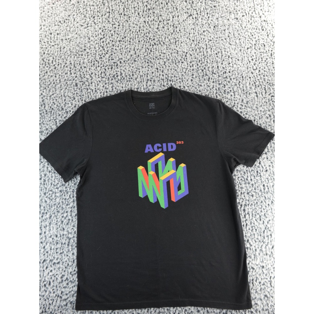 DISTRICT RE-TEE Acid 303‎ Graphic T Shirt Black  Recycled Fabric Mens L
